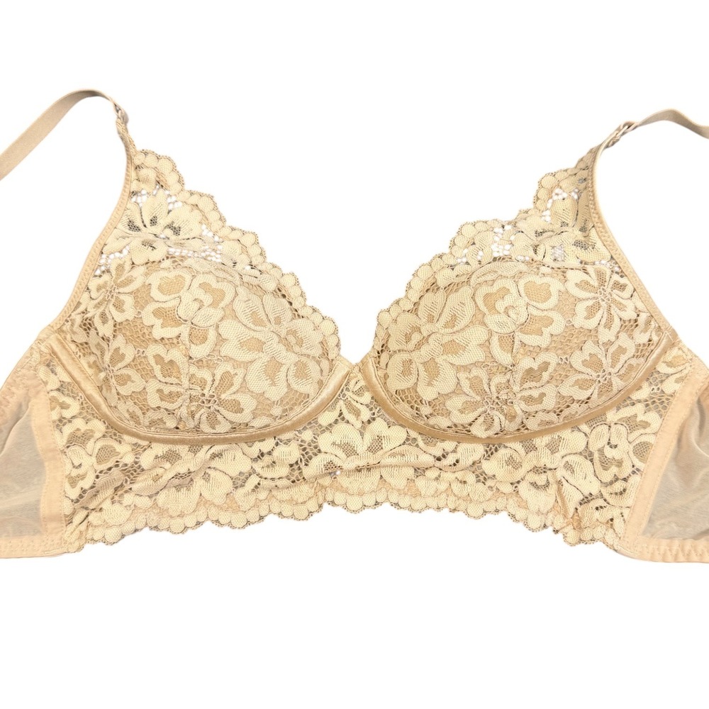 Maidenform Bra Womens 34B Beige Lace Underwire Longline‎ Sheer Mesh Floral